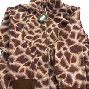 Men's Giraffe-Print Zip Hoodie - Brown Faux fur